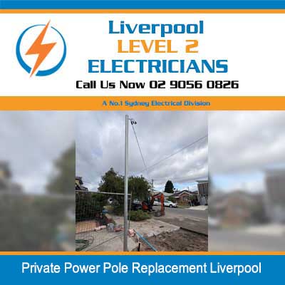 New power pole replacement work in progress on residential street in Liverpool