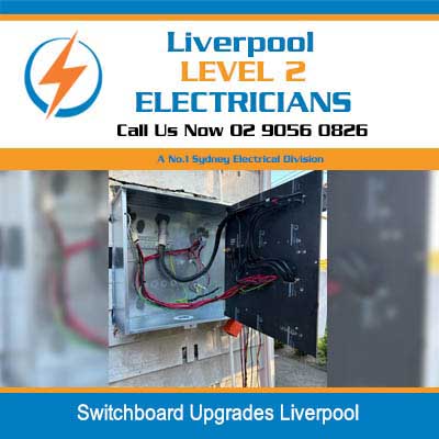 Switchboard upgrades showing internal wiring and circuit breakers in Liverpool